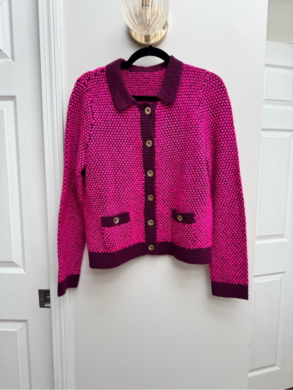 Lilly Pulitzer Hot Pink and Deep Magenta Cormac Knit Cardigan